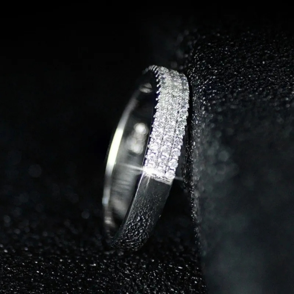 NEW 925 SILVER DIAMOND TRIPLE HALF PAVED RING - Picture 2 of 4